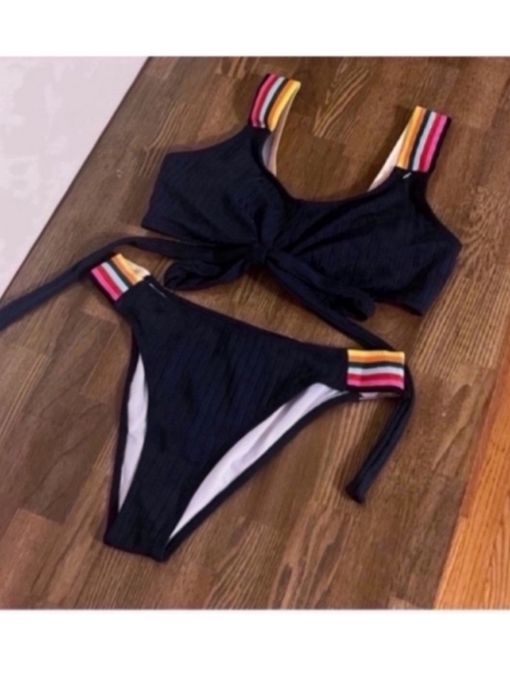 CUPSHE Ribbed Rainbow Wrap Bralette Cheeky High Leg Bikini Set Swimwear NWT Sz M